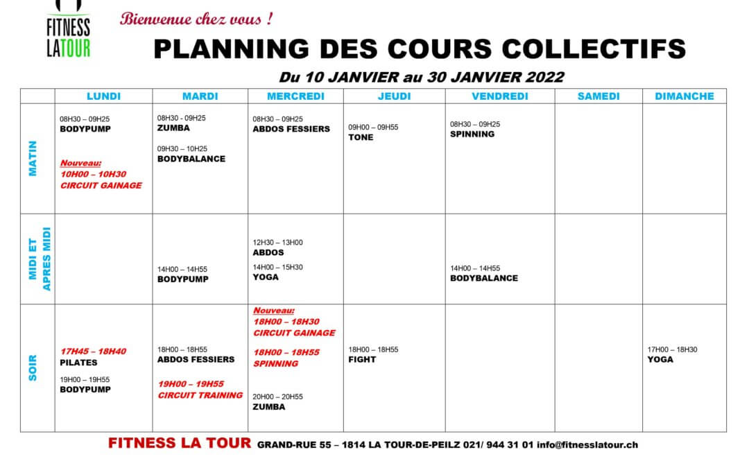 NOUVELLE GRILLE DES COURS DU 10 AU 30 JANVIER 2022