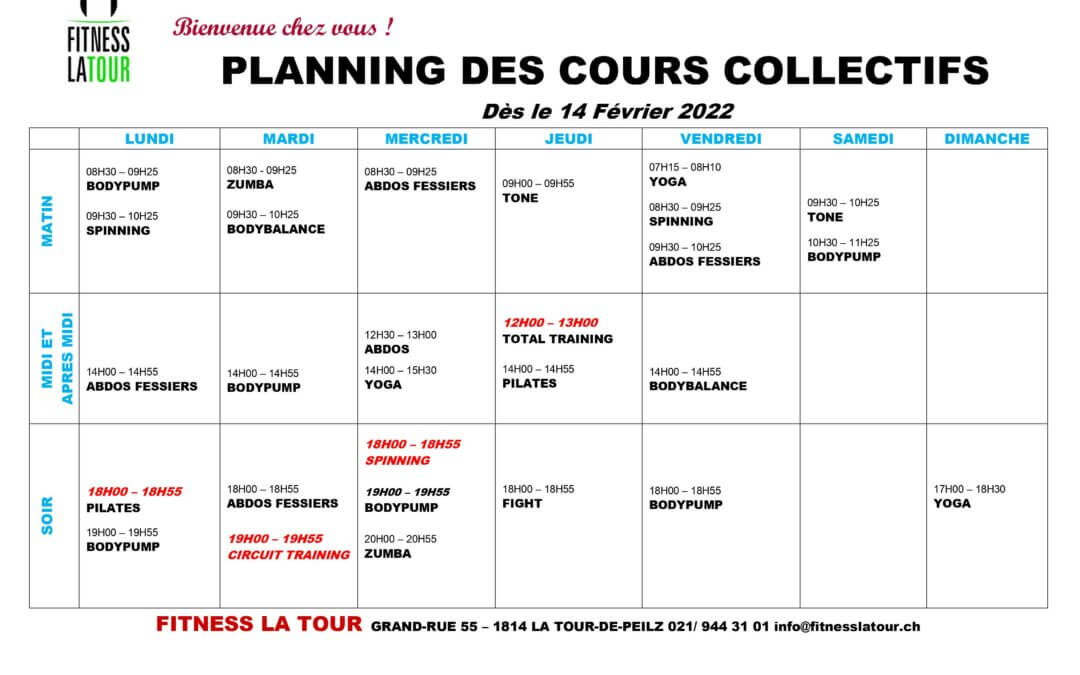 Grille des cours février 2022