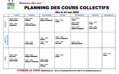 NOUVELLE GRILLE DES COURS COLLECTIFS DES LE 23 MAI 2022