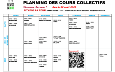 GRILLE DES COURS COLLECTIFS DES LE 22 AOÛT 2023